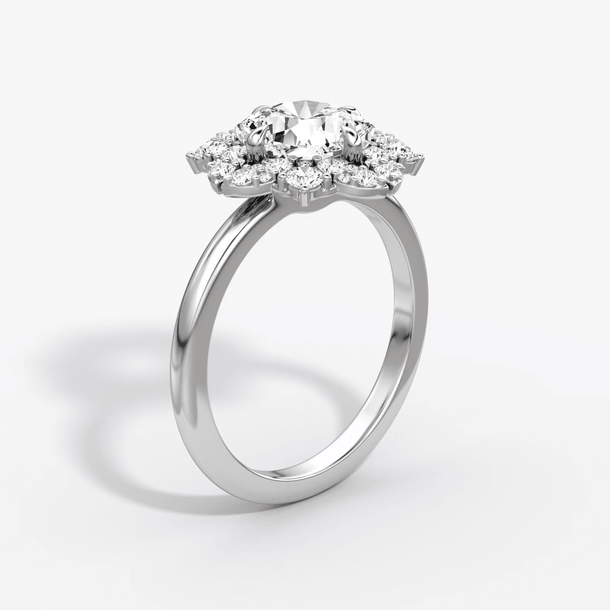 Fancy Floral Halo Round Cut Engagement Ring - Intou