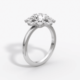 Fancy Floral Halo Round Cut Engagement Ring - Intou