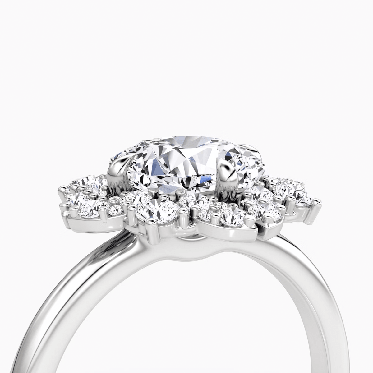 Fancy Floral Halo Round Cut Engagement Ring - Intou