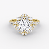 Fancy Floral Halo Round Cut Pave Engagement Ring - Intou