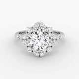 Fancy Floral Halo Round Cut Pave Engagement Ring - Intou