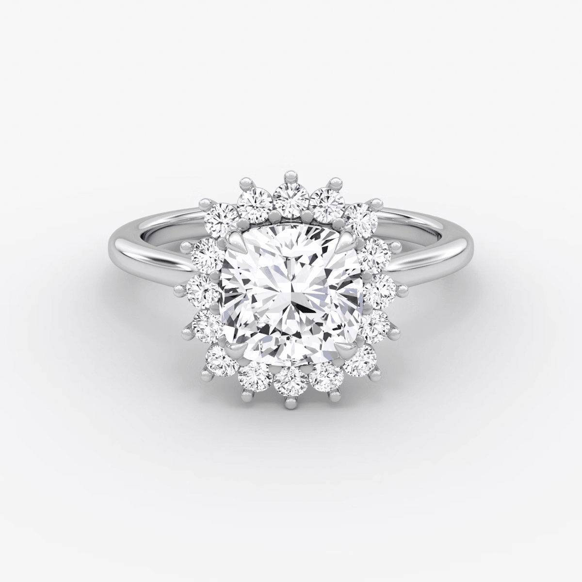 Floral Cathedral Cushion Cut Halo Engagement Ring - Intou