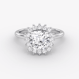 Floral Cathedral Cushion Cut Halo Engagement Ring - Intou