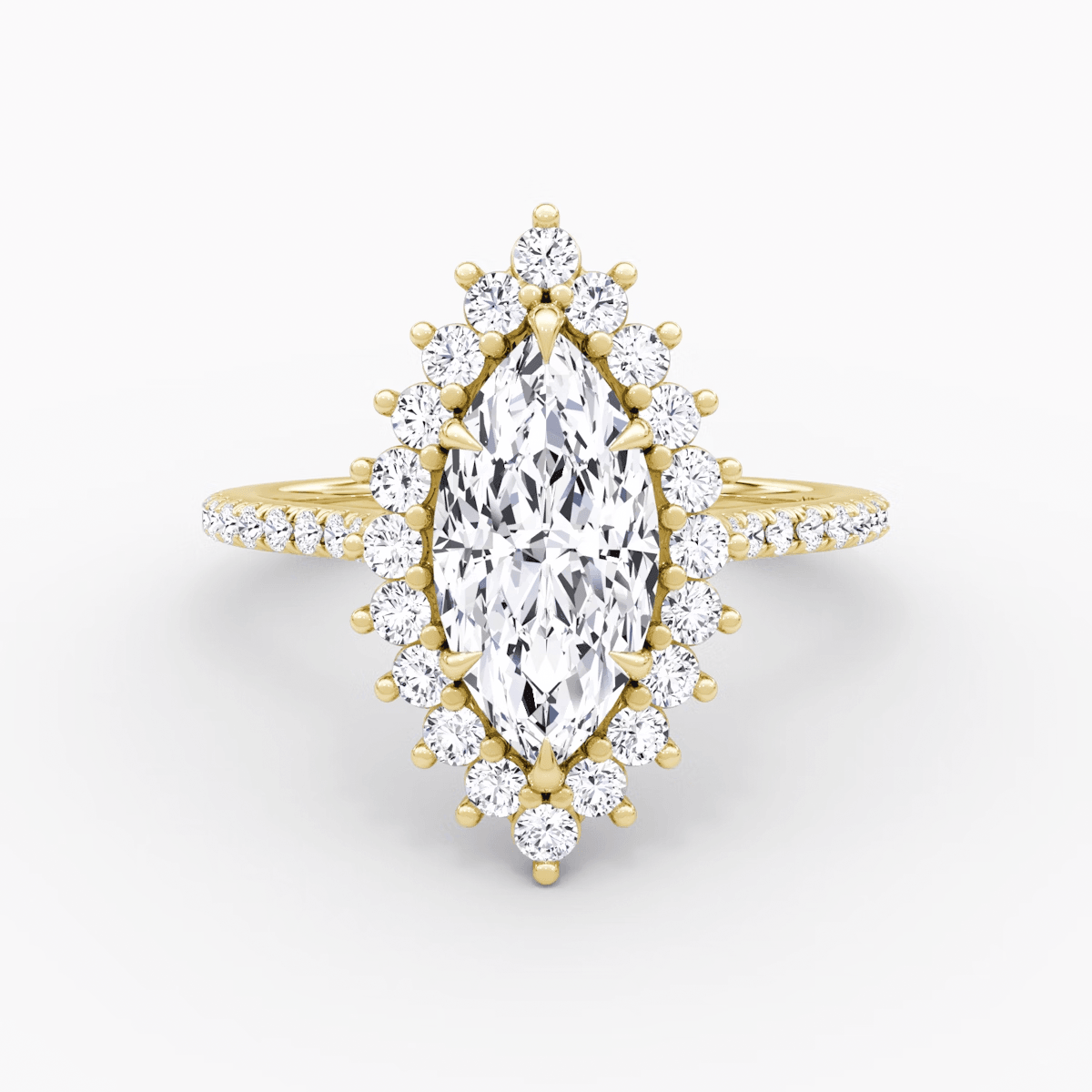 Floral Cathedral Marquise Cut Pave Halo Engagement Ring - Intou