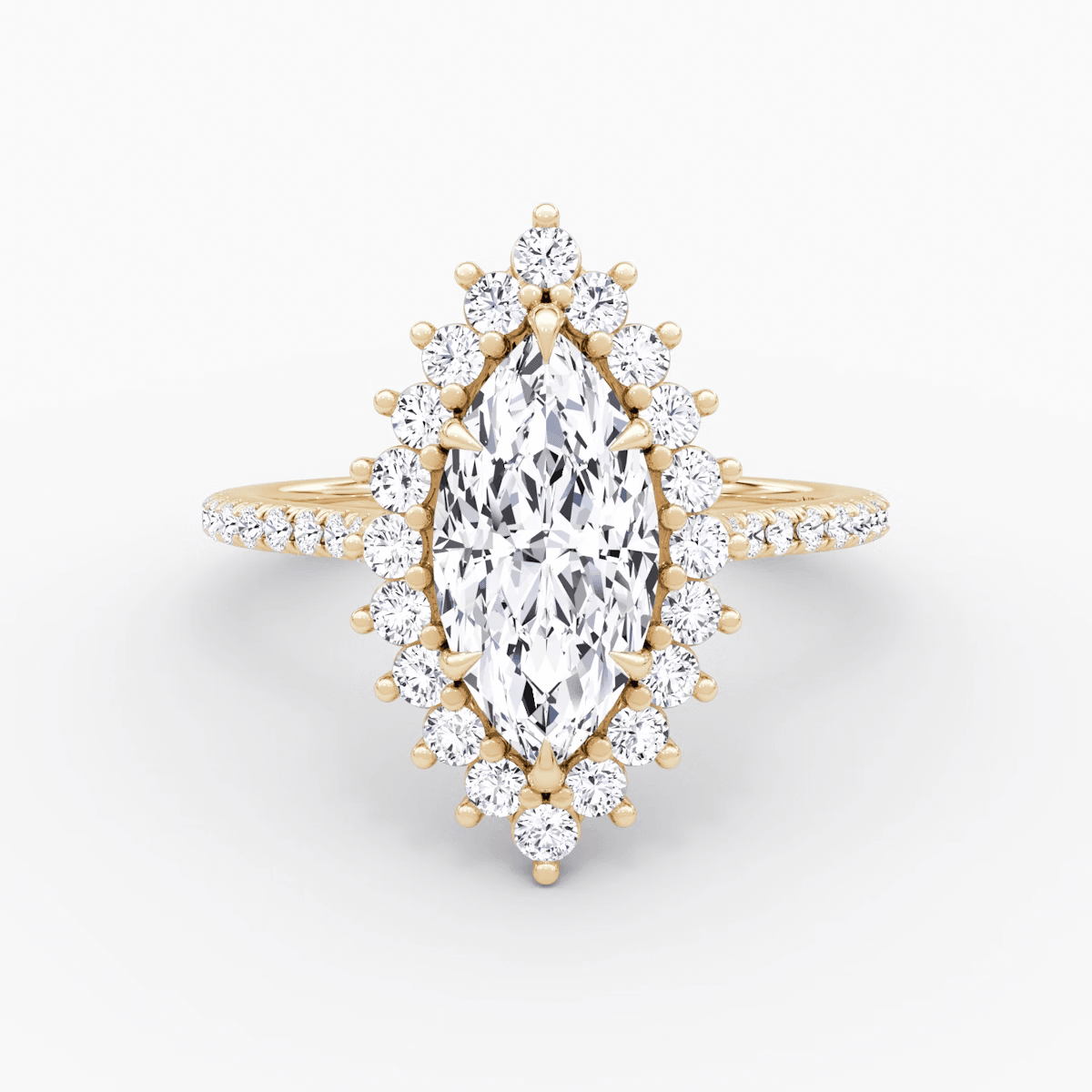 Floral Cathedral Marquise Cut Pave Halo Engagement Ring - Intou