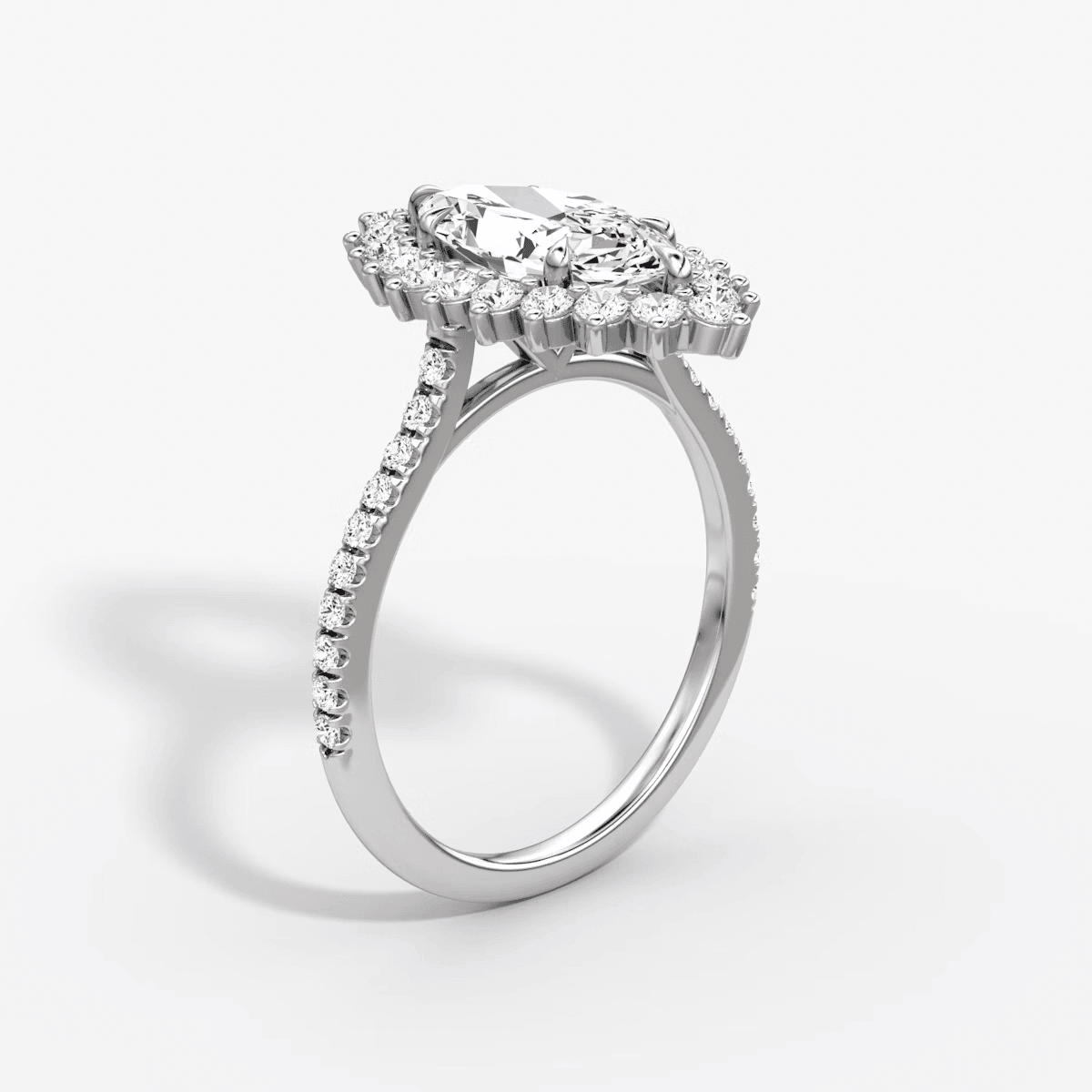 Floral Cathedral Marquise Cut Pave Halo Engagement Ring - Intou