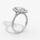 Floral Cathedral Marquise Cut Pave Halo Engagement Ring - Intou