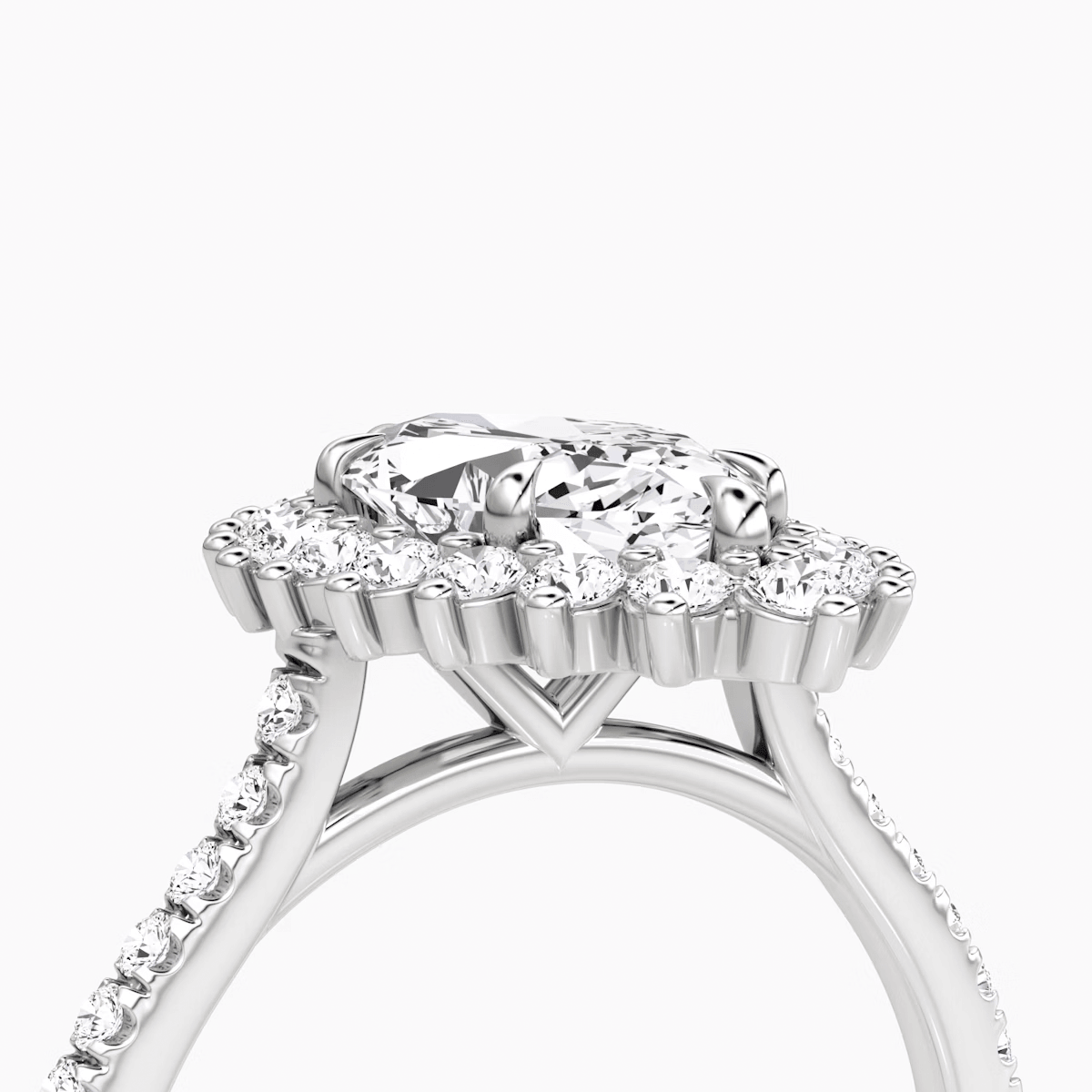 Floral Cathedral Marquise Cut Pave Halo Engagement Ring - Intou