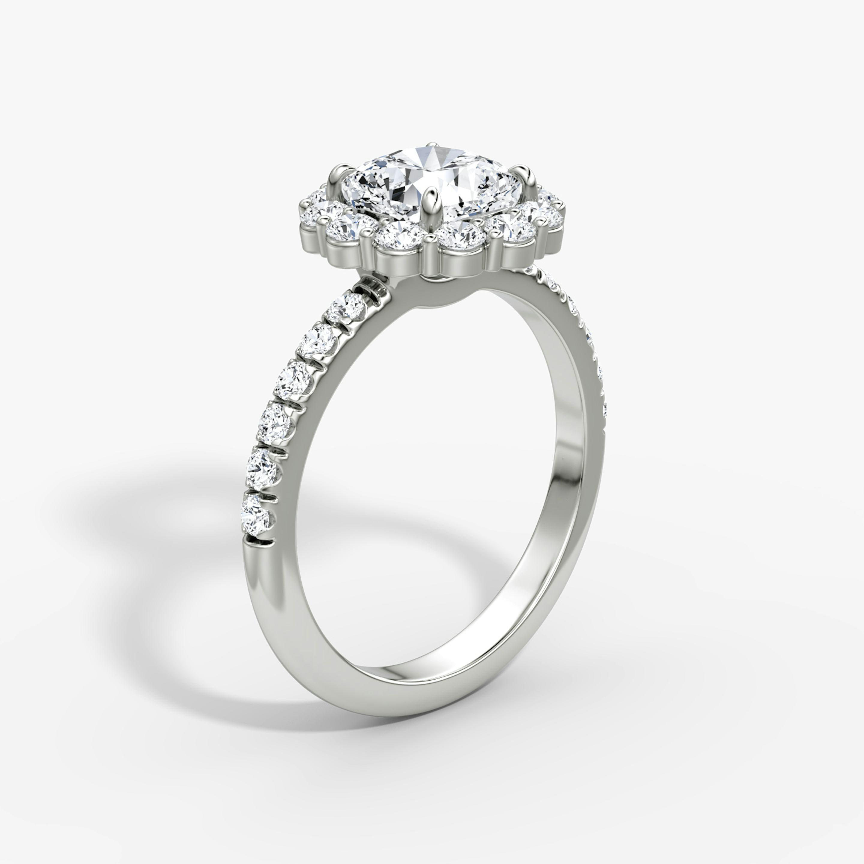 Floral Halo Cushion Engagement Ring - Intou