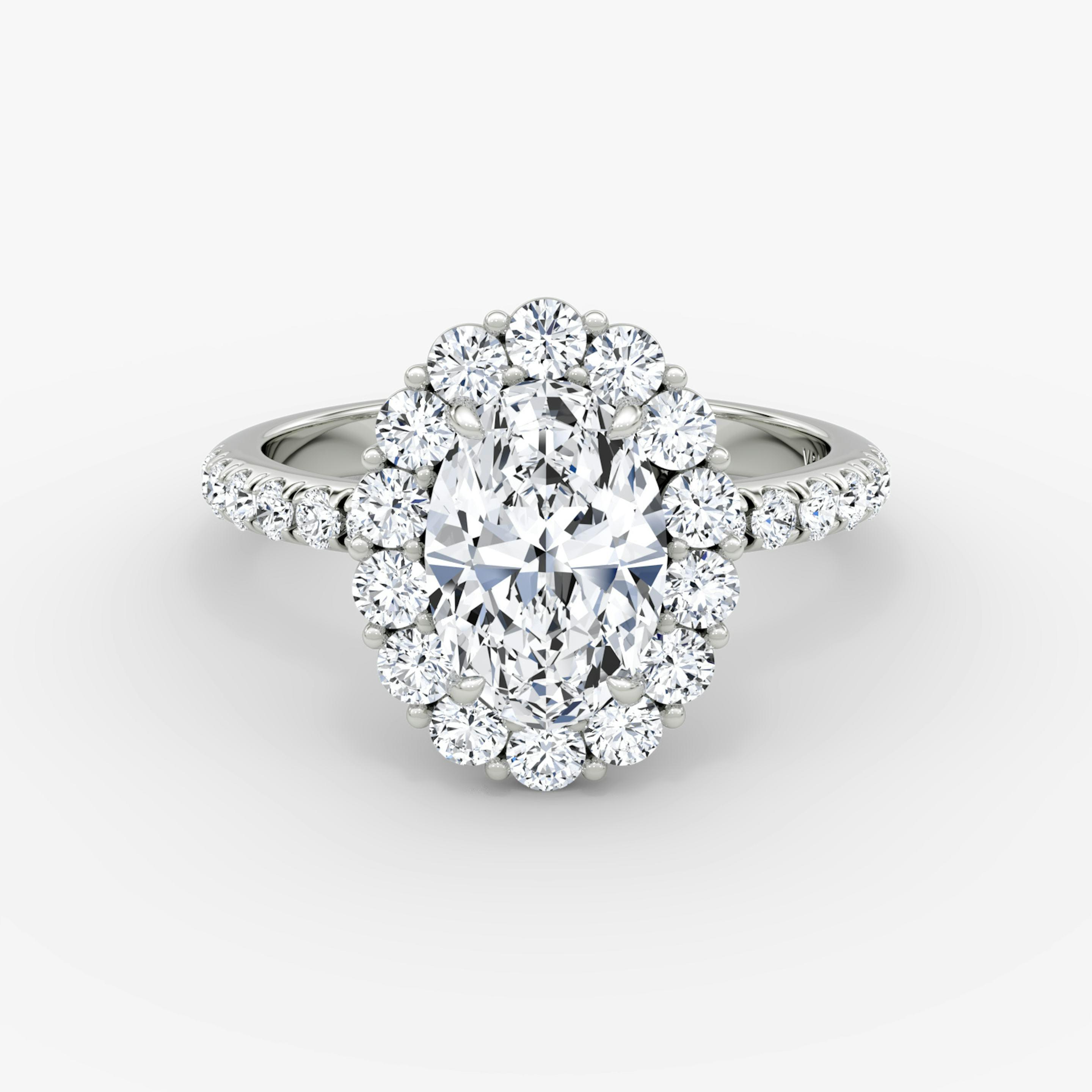 Floral Halo Oval Engagement Ring - Intou