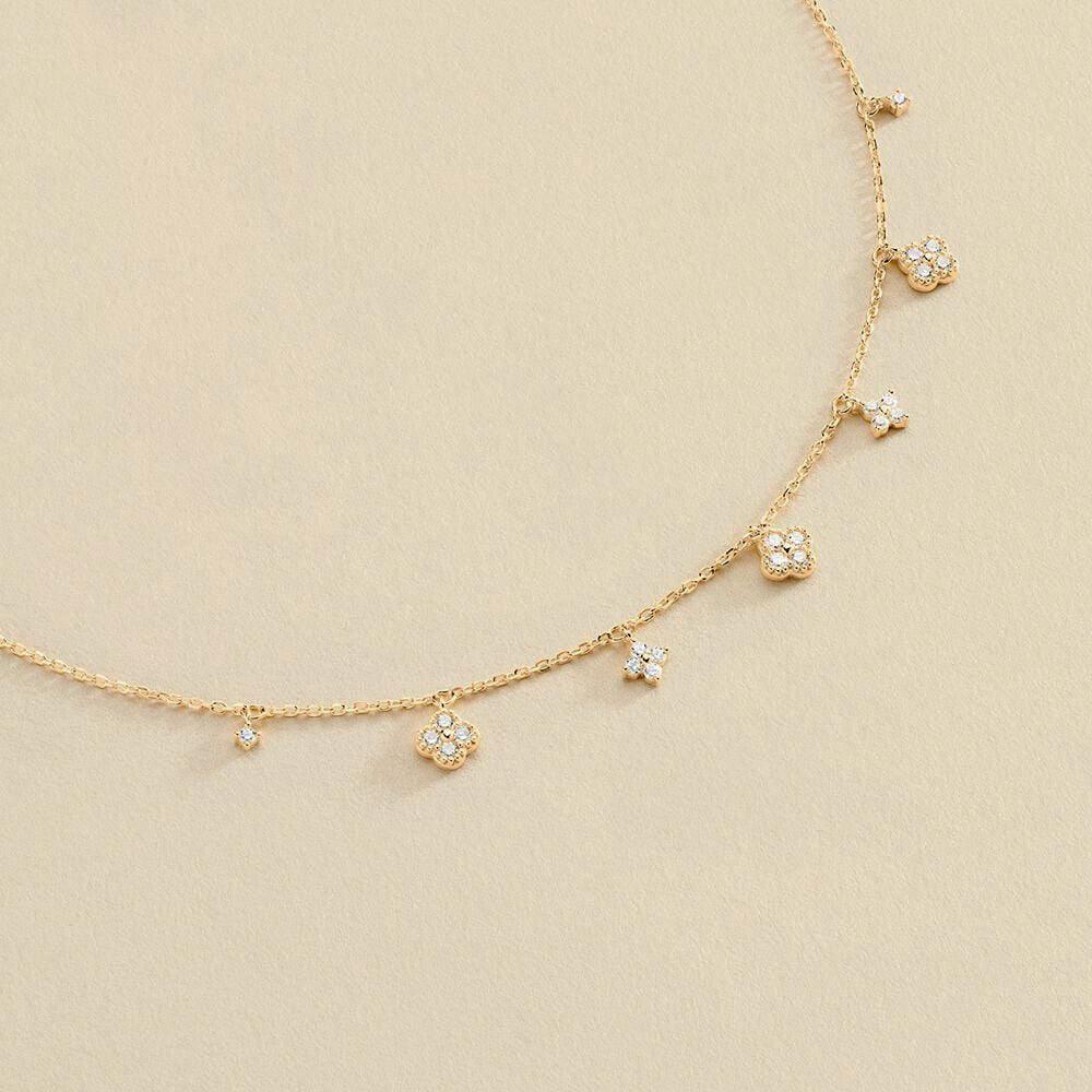 Four Leaf Clover Mixed Pave Diamond Necklace - Intou