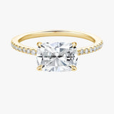 Pave East-West Cushion Cut Diamond Engagement Ring - Intou