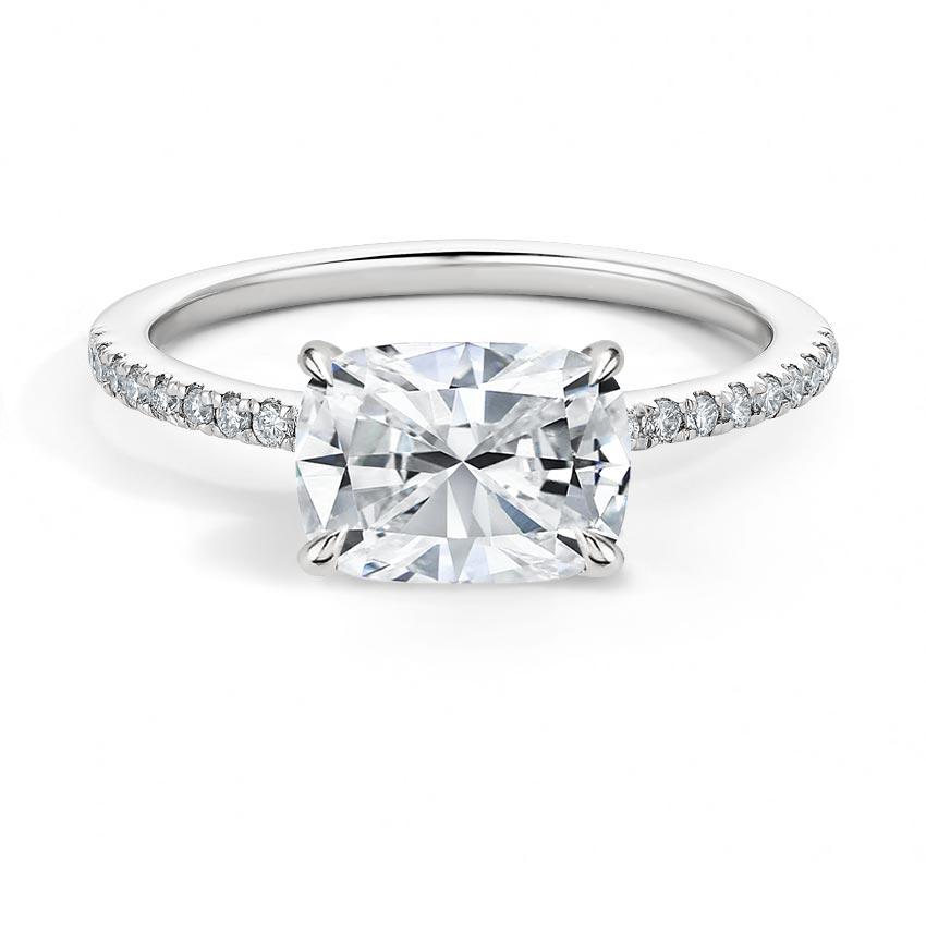 Pave East-West Cushion Cut Diamond Engagement Ring - Intou