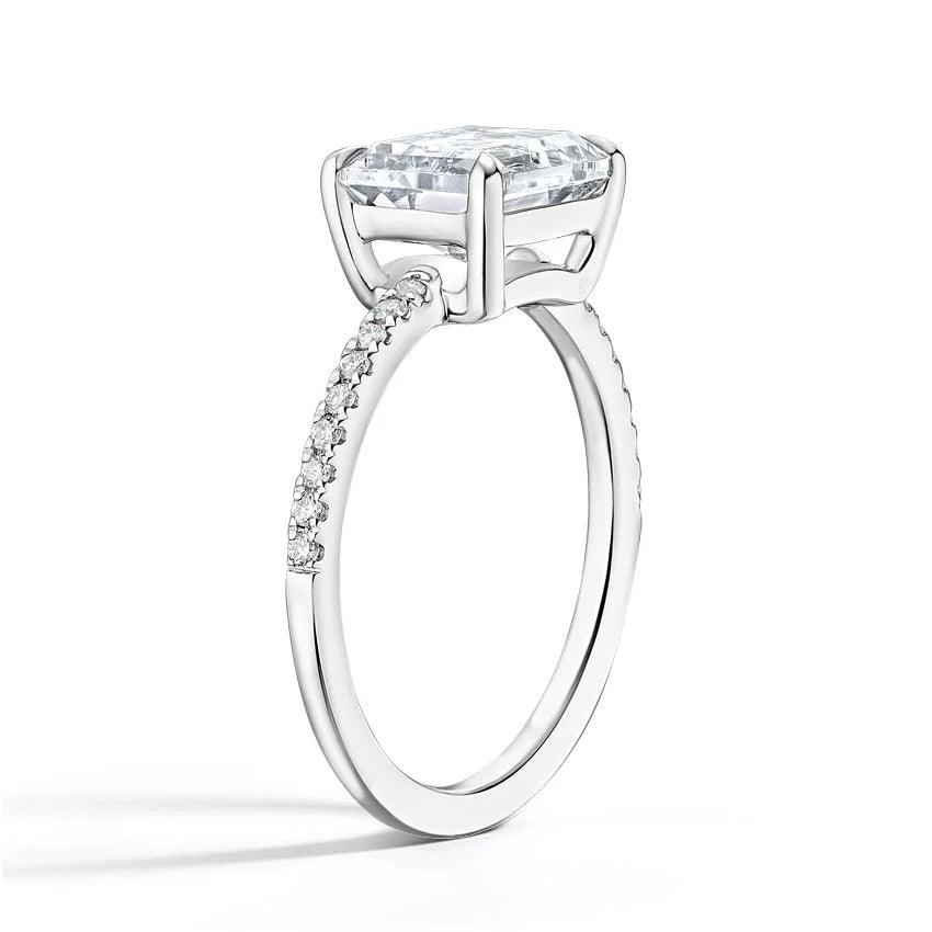 Pave East-West Radiant Cut Diamond Engagement Ring - Intou