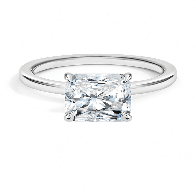 Plain East-West Radiant Cut Solitaire Engagement Ring - Intou