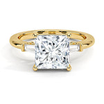 Princess Cut Tapered Baguette Three Stone Diamond Engagement Ring - Intou