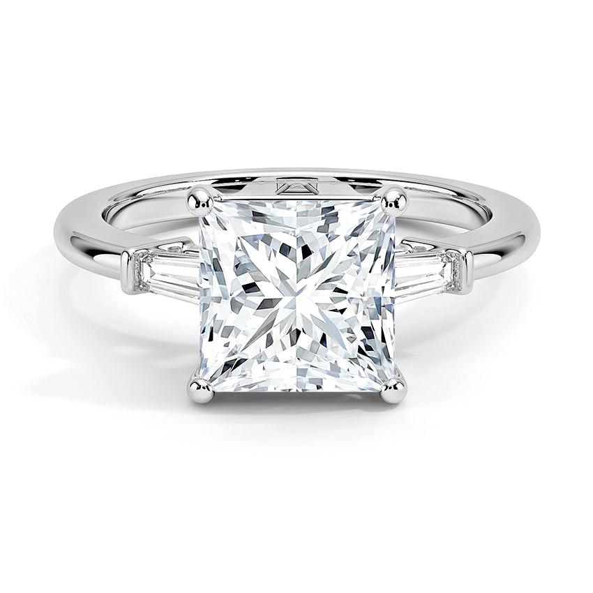 Princess Cut Tapered Baguette Three Stone Diamond Engagement Ring - Intou