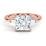 Princess Cut Tapered Baguette Three Stone Diamond Engagement Ring - Intou