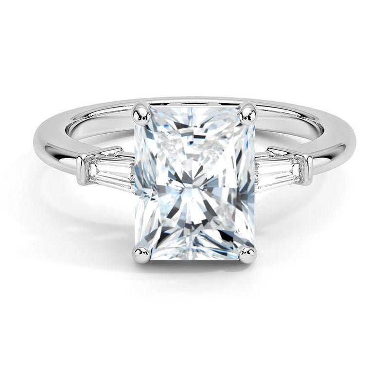 Radiant Cut Tapered Baguette Three Stone Diamond Engagement Ring - Intou