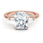 Radiant Cut Tapered Baguette Three Stone Diamond Engagement Ring - Intou