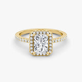 Radiant Halo Pave Engagement Ring - Intou