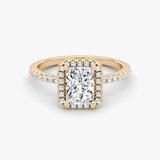 Radiant Halo Pave Engagement Ring - Intou