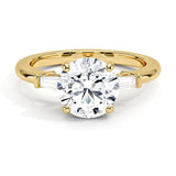 Round Cut Tapered Baguette Three Stone Diamond Engagement Ring - Intou