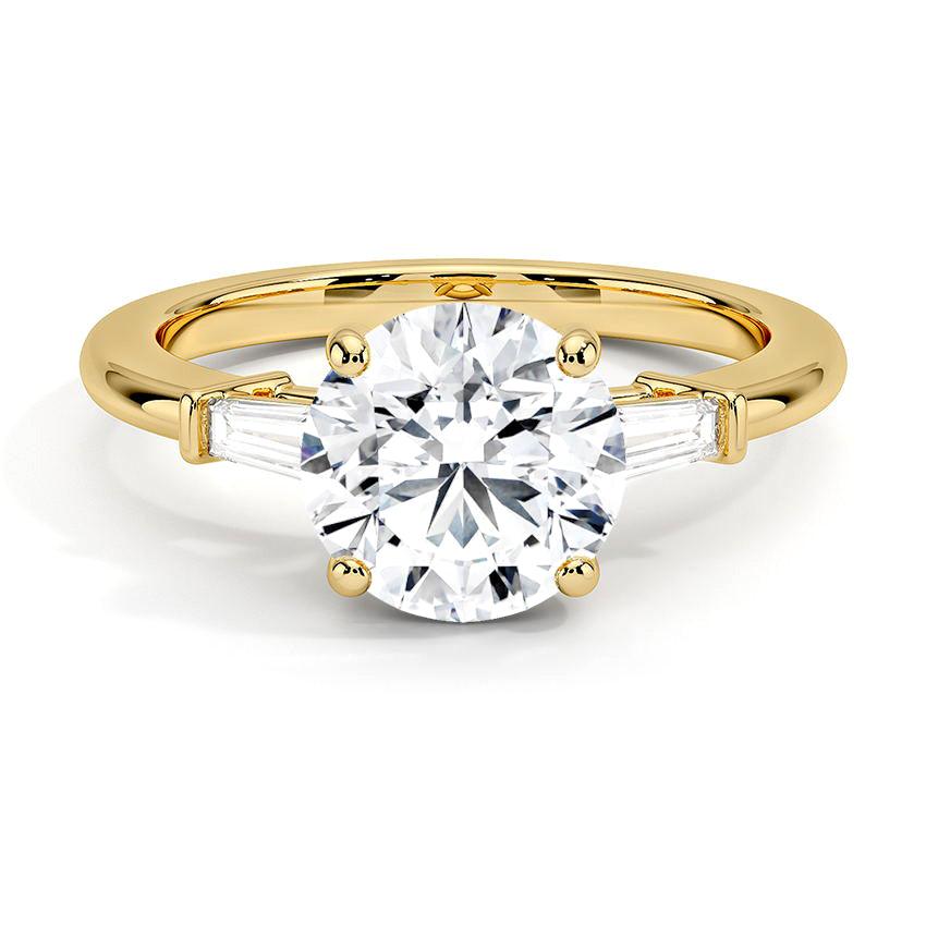 Round Cut Tapered Baguette Three Stone Diamond Engagement Ring - Intou